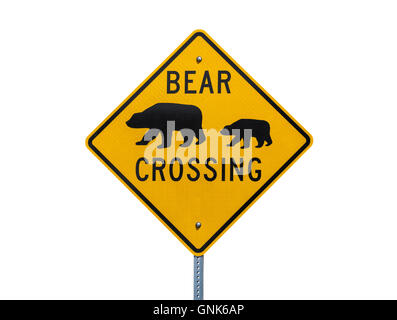 Wildlife crossing bear sign on the road in Yosemite national park ...