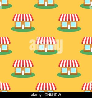 Seamless Smaii Shop Pattern. Store Background. Stock Vector