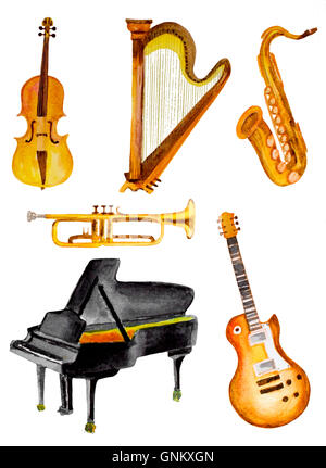watercolor musical trumpet. Musical instrument is isolated on a white ...