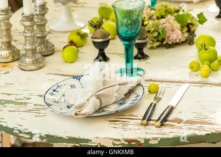 Image of rustic dinner table setting. Stock Photo