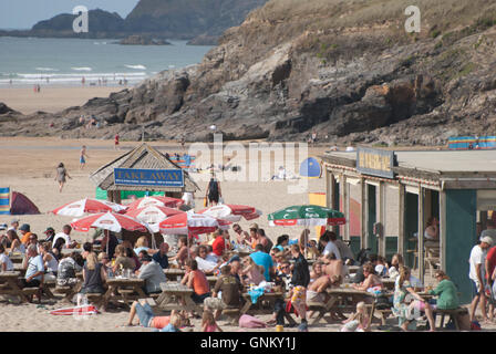 Beach Hut, Paranporth Beach, Cornwall. Stock Photo