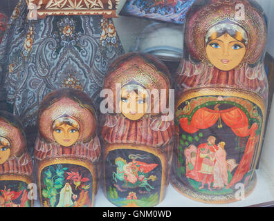 Russian Matryoshka dolls displayed in souvenir shop window Moscow Russia Stock Photo