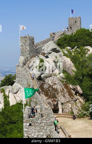 SINTRA, PORTUGAL - JULY 19, 2016: The Castle of the Moors (Castelo dos Mouros) is a hilltop medieval castle located in Sintra, L Stock Photo