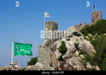 SINTRA, PORTUGAL - JULY 19, 2016: The Castle of the Moors (Castelo dos Mouros) is a hilltop medieval castle located in Sintra, L Stock Photo