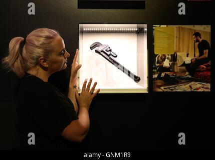 Jenni Shepherd views a prop at the SECC in Glasgow , part of the Coronation Street On Tour. Stock Photo