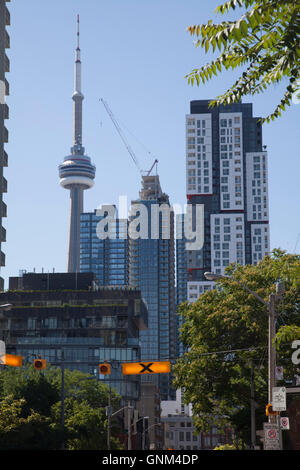 CN Tower with the Dominion Public Building to the left, Toronto, Ontario, Canada Stock Photo