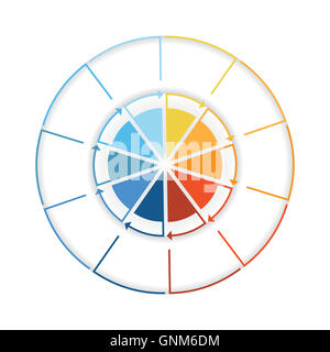 Arrows from colourful lines Around circle. Template infographic ten position. Pie chart Stock Photo