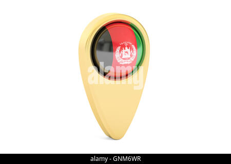 map pointer with flag of Afghanistan, 3D rendering isolated on white background Stock Photo