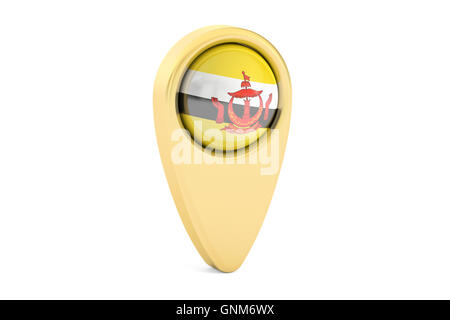 map pointer with flag of Brunei, 3D rendering isolated on white background Stock Photo