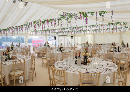 Wedding marquee ready for wedding guests, Preston Bissett, Buckinghamshire, England, United Kingdom Stock Photo