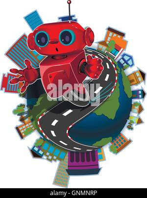 Robot on the globe Stock Vector