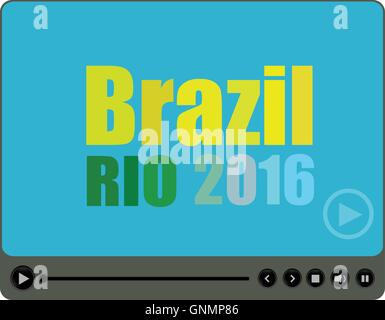 Vector Brazil Rio 2016 words with a play sign on media player Stock Vector