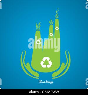 isolated hands with a energy buildings on a blue background Stock Vector