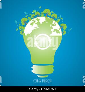 Isolated lightbulb with some icons on a blue background with text Stock Vector