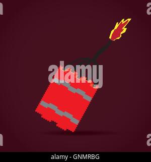 Isolated pixeled dynamite on a red background Stock Vector