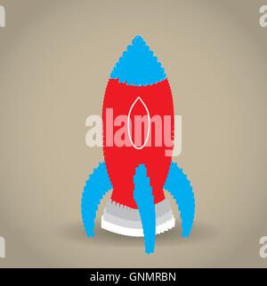 Isolated pixeled rocket on a colored background Stock Vector