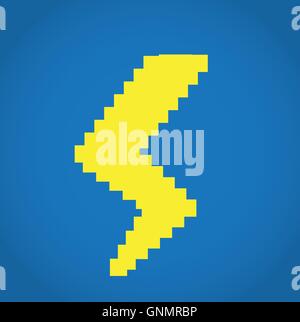 Isolated pixeled thunder icon on a blue background Stock Vector