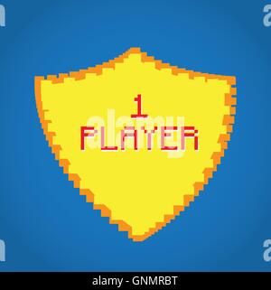 Isolated pixeled shield with text on a blue background Stock Vector