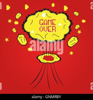 Isolated pixeled explosion with text on a colored background Stock Vector