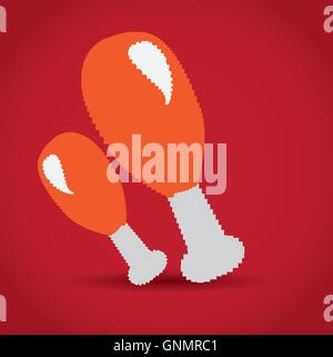 Isolated pair of pixeled roasted chickens on a colored background Stock Vector
