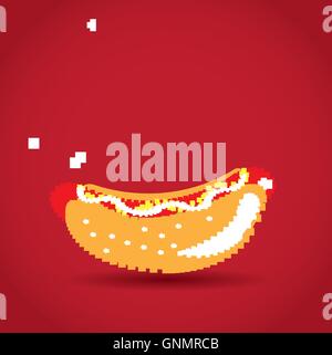 Isolated pixeled hot dog on a red background Stock Vector