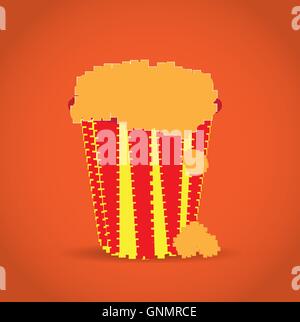 Isolated pixeled pop corn on an orange background Stock Vector