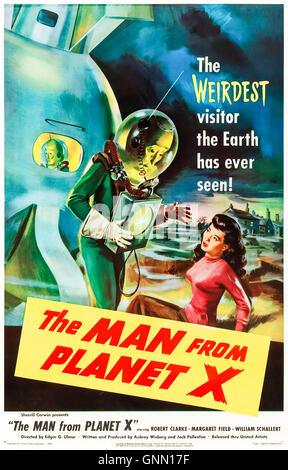 The Man from Planet X (1951) directed by Edgar G. Ulmer and starring Robert Clarke, Margaret Field and Raymond Bond An alien from a planet passing the Earth drops in on a Scottish Island. See description for more information. Stock Photo