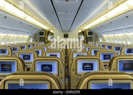 Interior of Etihad Airways Boeing 777 airplane Stock Photo