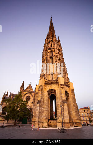 La Flèche, Bell tower. Tower and Basilica of Saint Michel at dusk. Bordeaux, Gironde. Aquitaine France Europe Stock Photo