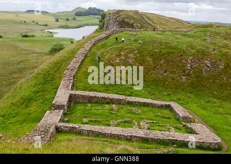 Northumberland,  England, UK.  Milecastle 39, Castle Nick, on Hadrian's Wall (Pennine Way) Footpath. Stock Photo