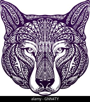 Dog or wolf painted tribal ethnic ornament. Vector illustration Stock Vector