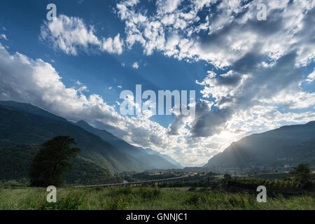 Châtillon seen from Saint Vincent, Aosta valley, Italy, Alps, Europe, EU Stock Photo