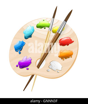 art palette with brushes on white. painting tools symbol Stock Photo