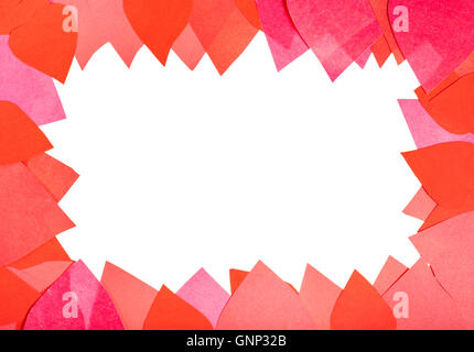 blank space framing by red and pink paper hearts close up Stock Photo