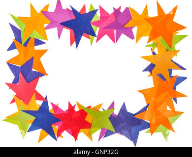 frame from paper stars with cut out canvas isolated on white background Stock Photo