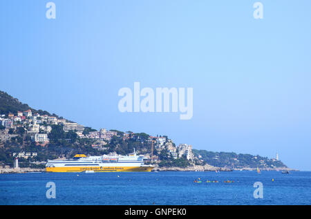 ferry boat leaving the port of Nice France Stock Photo