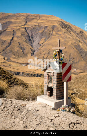 Roadside shrine at high altitude on an Andean dirt road in Salta province, Argentina Stock Photo