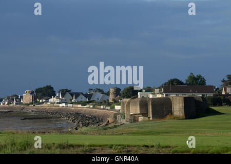 Concrete military bunker on the East coast of Jersey constructed during the German miliray occupation of the Island. Stock Photo