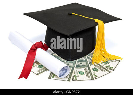 Graduation Hat With Diploma And Money Stock Photo