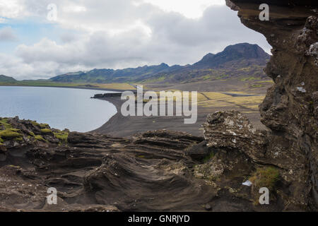 Kleifarvatn, the largest lake on the Reykjanes Peninsula in Iceland, on the fissure zone of the Mid-Atlantic Ridge. Stock Photo