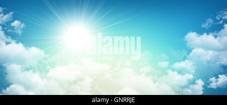 High resolution morning sky background, sun breaking through white clouds Stock Photo