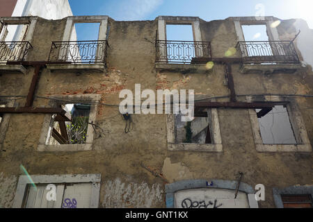 Lisbon, Portugal, destroyed house in the Calcada de Graca in Neighborhood Mouraria Stock Photo