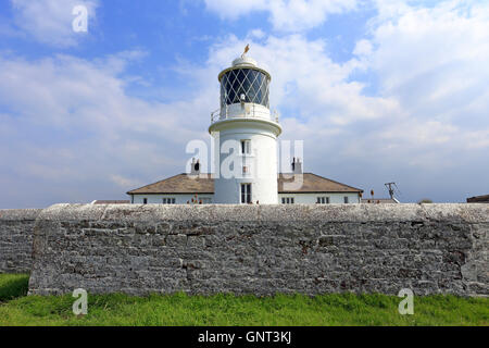 St Bees Head lighthouse on the Coast to Coast Walk, Cumbria, England, UK. Stock Photo