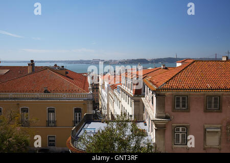 Lisbon, Portugal, view from the Rua da Saudade over the roofs of Lisbon Stock Photo