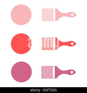 Nice picture of a three colored paint brushes and paint spots on a white background Stock Vector