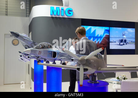 Schoenefeld, Germany, MIG warplanes at the booth of UAC at ILA 2016 Stock Photo