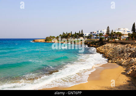 Holiday homes, Fig Tree Bay beach, Protaras, Cyprus. Stock Photo