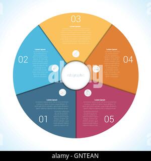 Elements For Template infographic five position, steps, parts, with text area, colourful in the form of flower petals. Pie chart Stock Vector