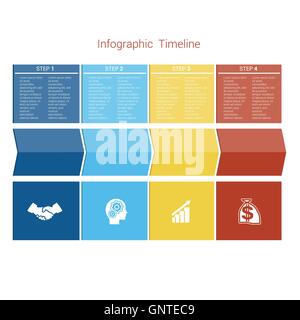 Template Timeline Infographic colored arrows numbered for four position can be used for workflow, banner, diagram, web design Stock Vector