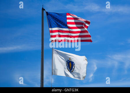 Flags at Regatta Point, Quinsigamond State Park, Worcester, Massachusetts Stock Photo